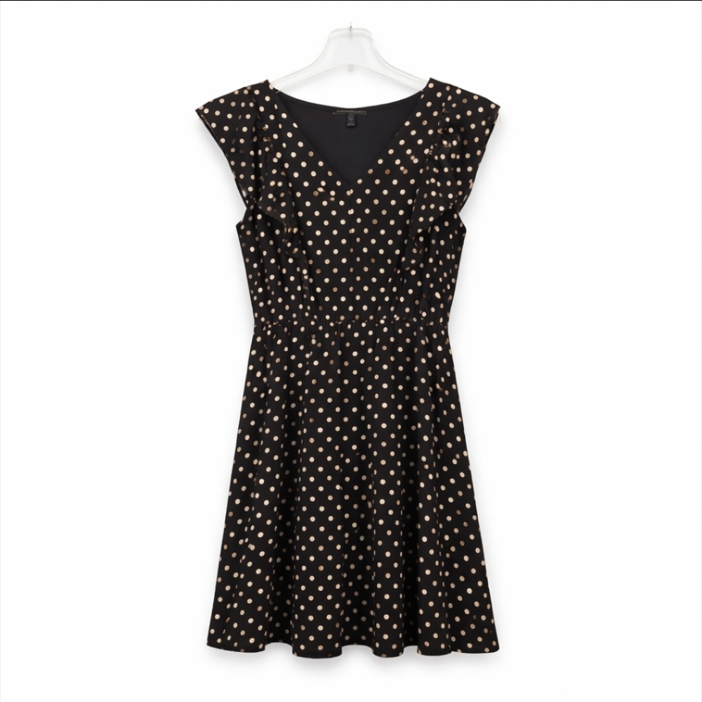 Banana Republic Black Metallic Polka Dot Fit And Flare Knee Length Dress Sz Sm